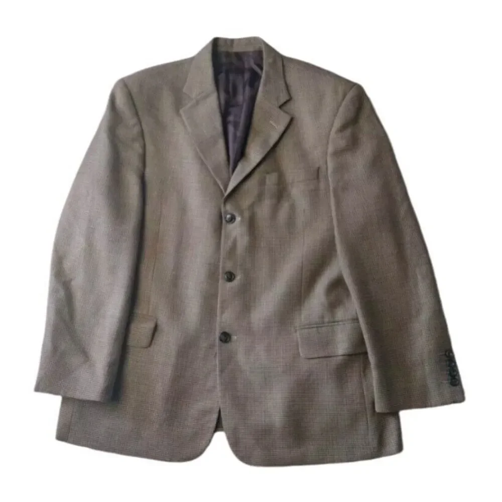 Yves Saint Laurent Jacket Blazer Men 44R‎ Brown Black 3 Button Double Vent Wool
